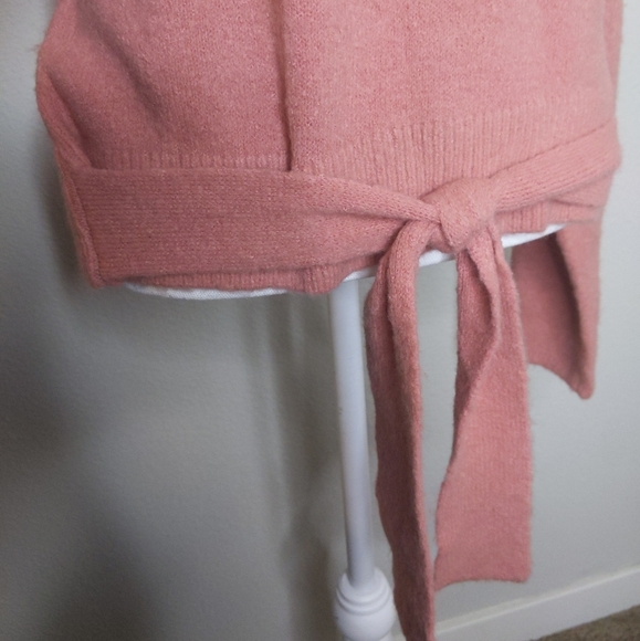 WAYF Milo Knot Tie Front Mockneck Sweater Pink Wool Blend Nordstrom Small NWT - Picture 5 of 8